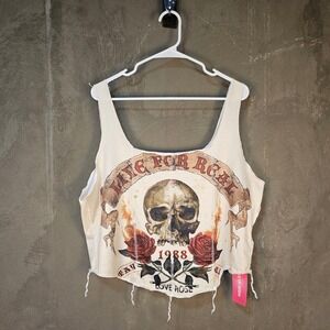 SHEIN CURVE 4X 4XL‎ Skull Rose Cropped Tank Top Tattoo Y2K Fringe Live for Real